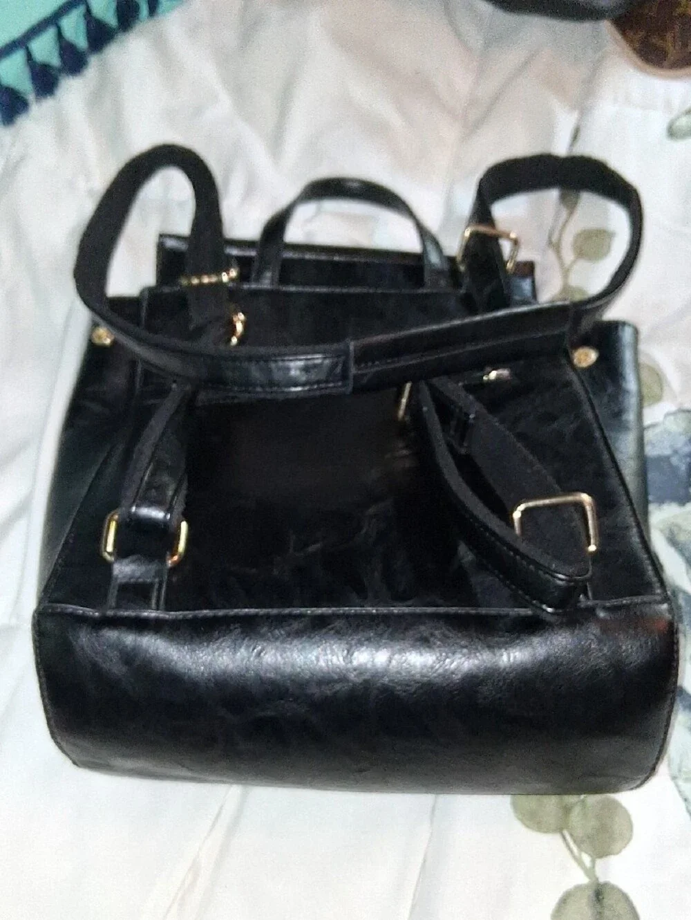 Sleek Black Faux Leather Women's Backpack Tote